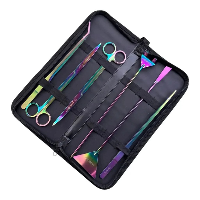 Aquascaping Tool Set ( 7pcs inc PU Leather Case ) – Rainbow L(M29)