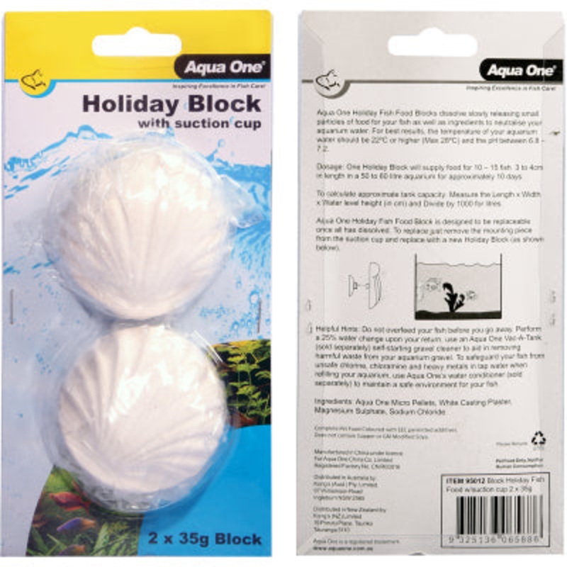 Aqua One Block Holiday Fish Food W/suction Cup 2 X 35g (95012)