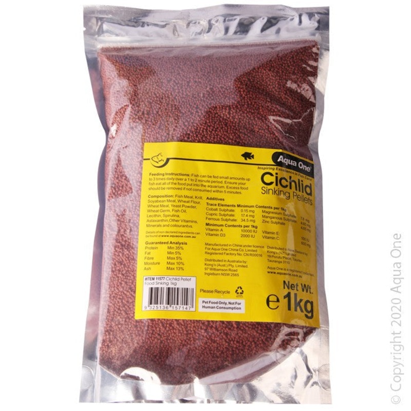 Aqua One Cichlid Pellet Food Sinking 1kg (11577)