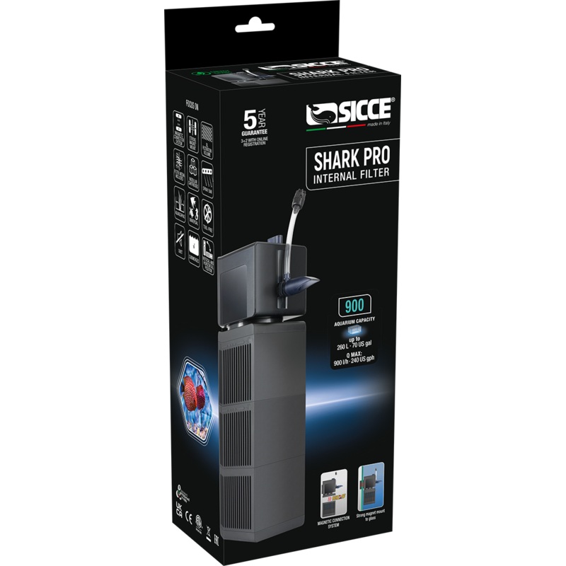 Sicce Shark Pro 900 Internal Aquarium filter – 900L/H (Up To 260L Tank) – 10W