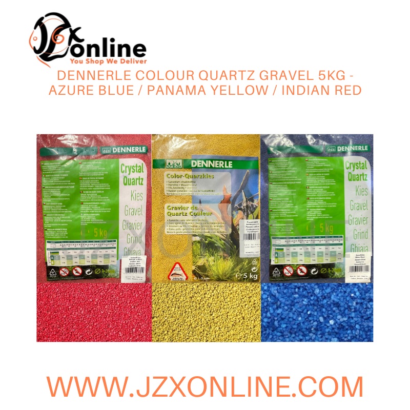 DENNERLE Colour Quartz Gravel 5kg – Azure Blue / Panama Yellow / Indian Red