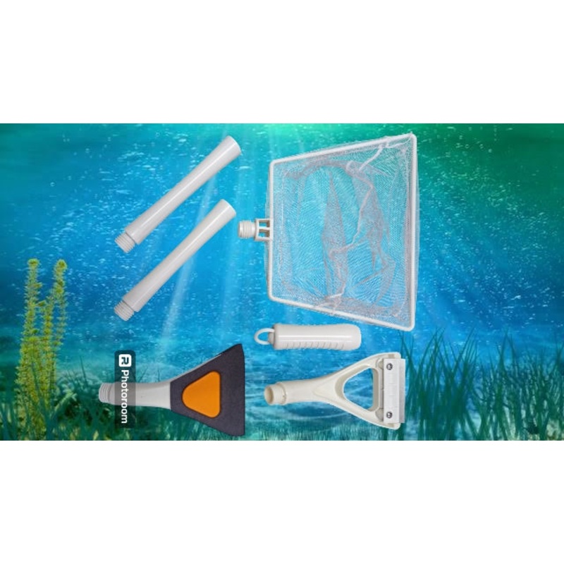 3 in 1 Aquarium Cleaning Kit with Algae Scrapper | Fish Net | Sponge Scrapper