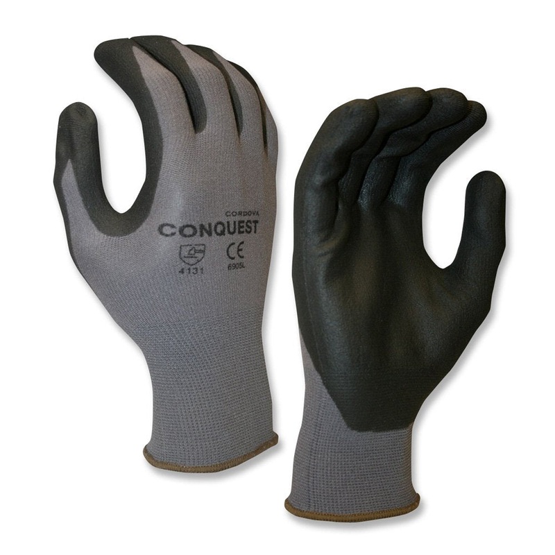 6905 Conquest Coated Machine Knit Glove – Medium – 13 Gauge Gray Nylon/Spandex Shell Black Nitrile/Polyurethane Palm Coating CE/EN388:4131 | 12 Pairs