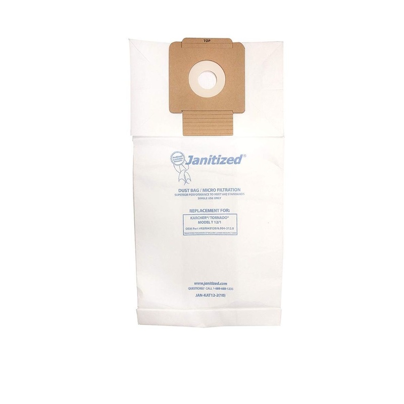 K69043120 Commercial Vacuum Paper Bag, For Karcher/Tornado Model T12/1 Vacuum Cleaner (10-10 packs) (Jan-KAT12-2)