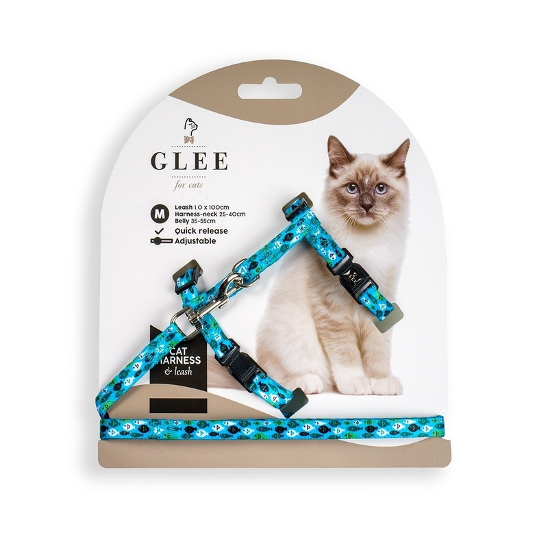 Glee Harness & Leash “Green Fishies” Medium