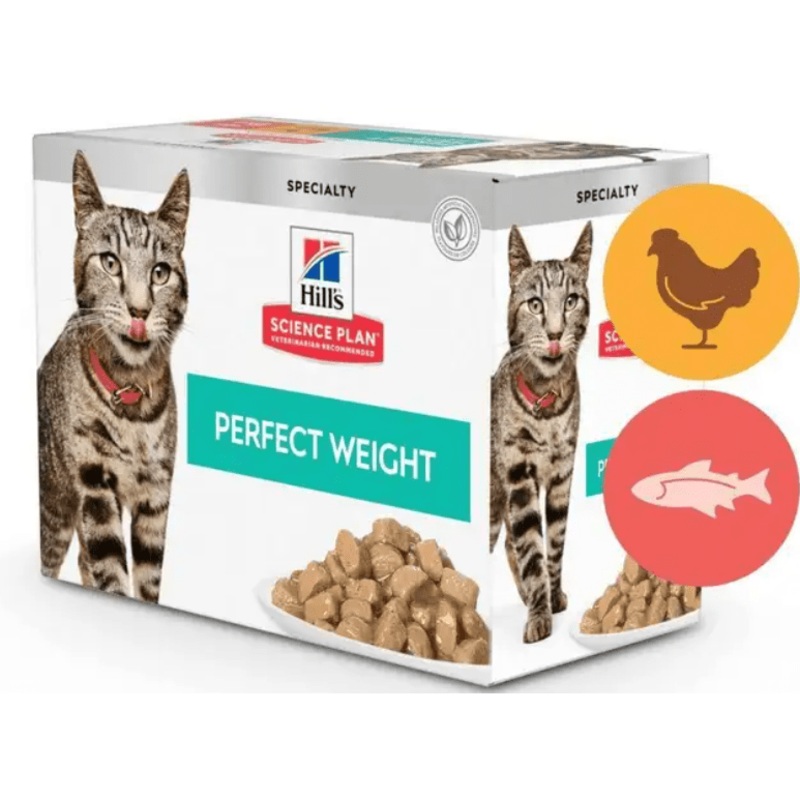 Hill’s Science Plan Perfect Weight Chicken & Salmon Food Pouch Multi-Pack 12x85gr