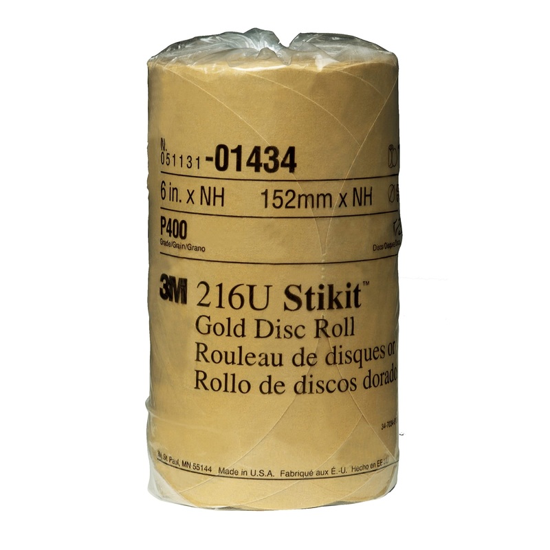 3M Stikit Gold Paper Disc Roll, 216U, 01434, 6 in, P400 grade, 175 Discs Per Roll, Automotive Abrasive Disc