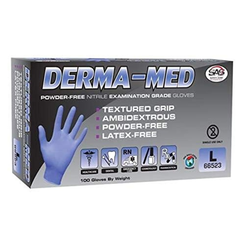 66524 Derma-Med Powder-Free Nitrile Disposable Glove, X-Large, 4 mil Thick (Pack of 100)