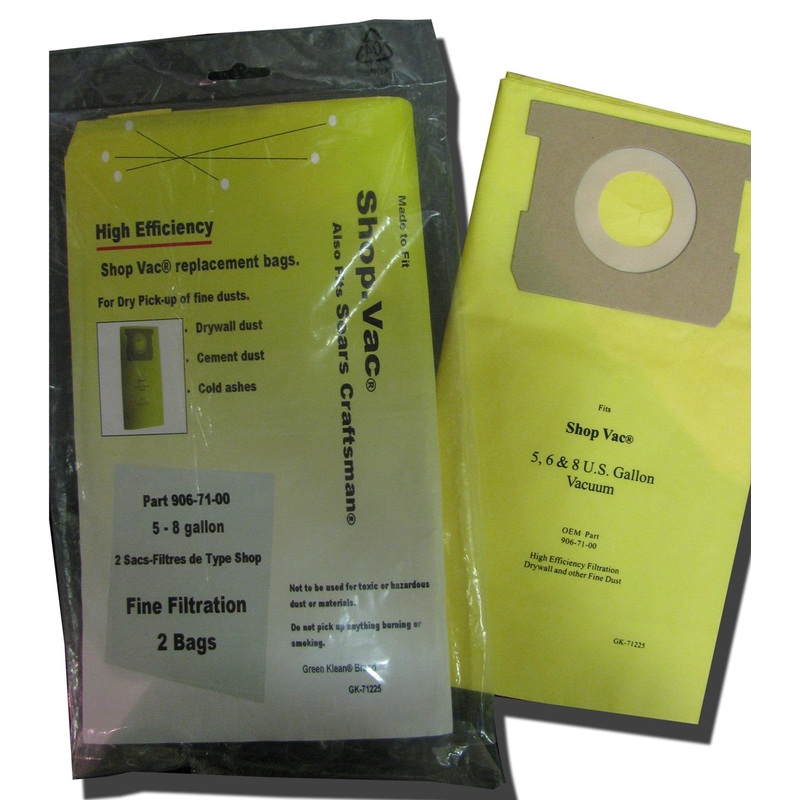 Green Klean 10 Pack Shop Vac 5-8 Gallon/High Efficiency 712-25 Replacement Paper Filter Bag for Drywall Dust