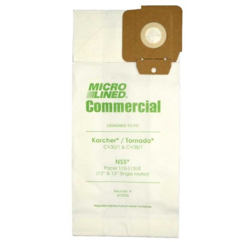 Vacuum Cleaner Bags,10 NSS Pacer 112UE 115UE 113UE Commercial  Also Fits Tornado and Karcher CV 30/1 CV 38/2 9533091