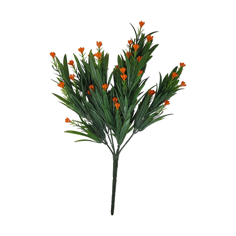 13″ Lavender Leaf / Berry Mix Bush Orange Plastic Plant