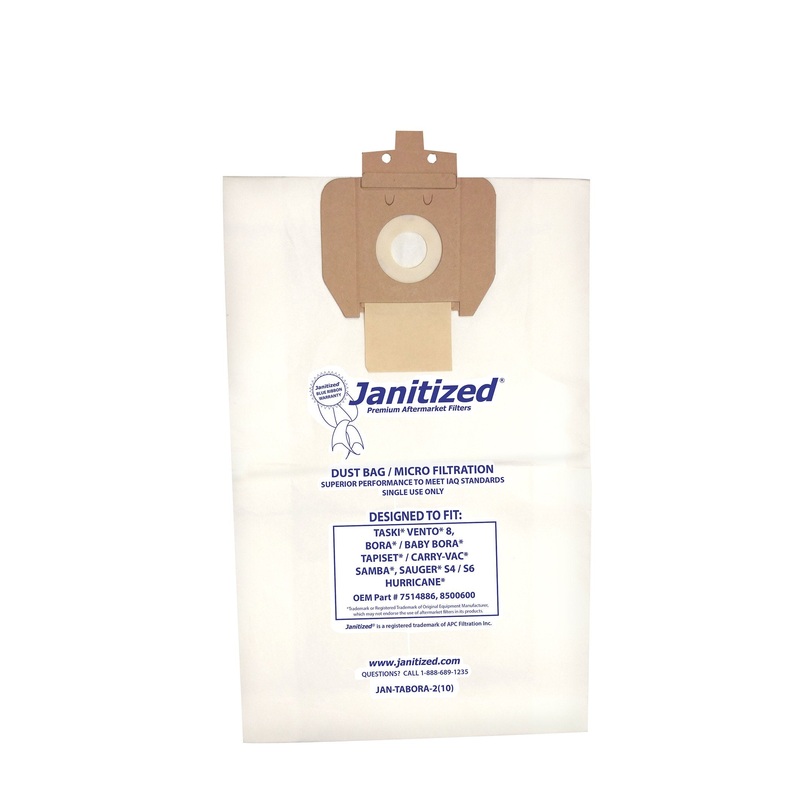 Janitized JAN-Tabora-2(10) Premium Replacement Commercial Vacuum Paper Bag for Taski Baby Bora, OEM#8500600 (Pack of 10)