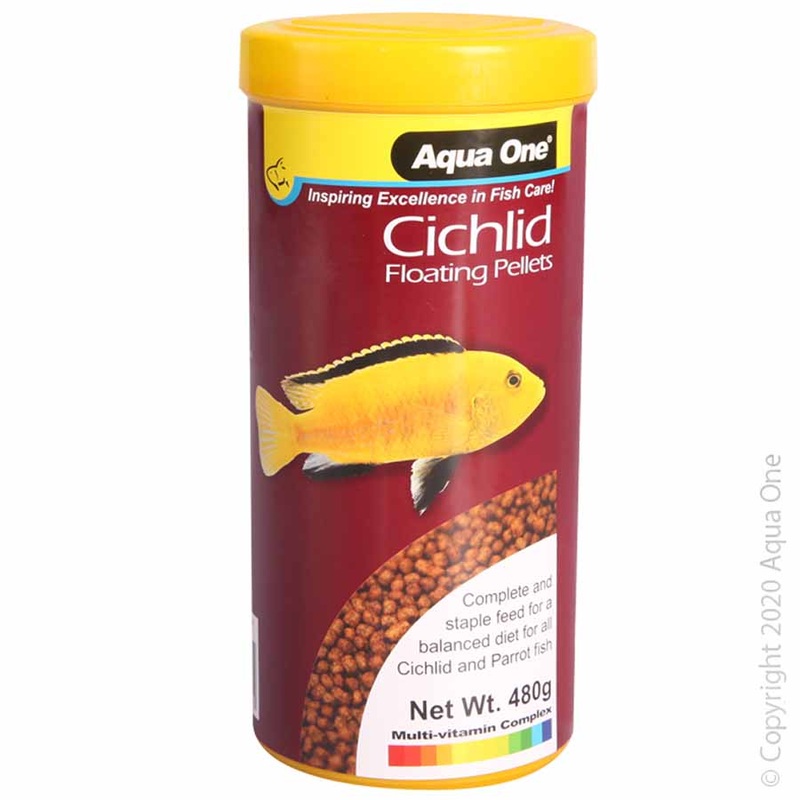 Aqua One Cichlid Pellet 480g Colour Enhance 2mm Floating Fish Food – Exp. 08/22