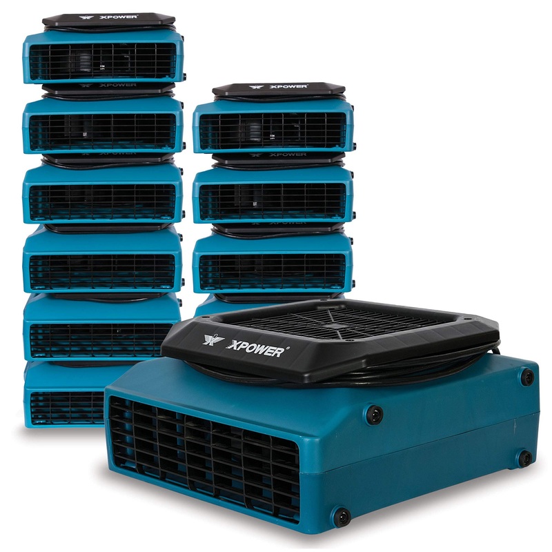 XPOWER PL-700A  12 unitsa Low Profile Air Mover, Floor Fan, Carpet Dryer, Blower with Power Outlets for Water Damage Restoration, Commercial Cleaning and Plumbing Use – 1/3 HP, 1050 CFM, 3 Speeds