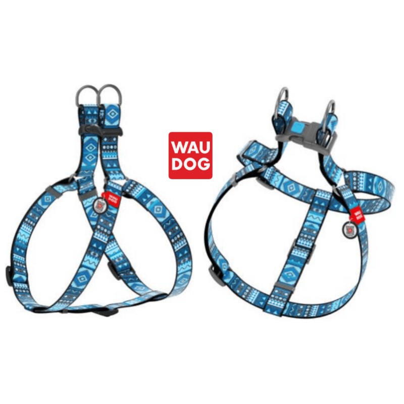 Waudog Etno Blue Nylon Harness with QR Passport XL