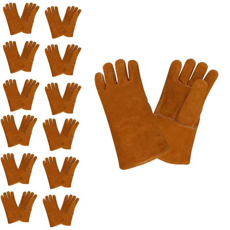 Cordova 7635 Regular Shoulder Leather Welder Gloves, Straight Thumb with Thumb Guard, Aramid Sewn, Full Sock Lining, Russet, Large, 12-Pack Bulk Welder’s Gloves