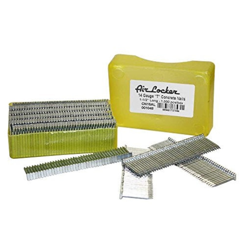 AIR LOCKER CN15AL 14 Gauge Concrete T-Nails for Concrete Nailers 1-1/2″ Smooth Shank (1000/Pack)