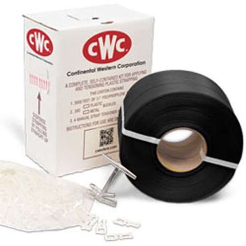 CWC Polypropylene Strapping Kit – 1/2″ x .025″ x 4000′, Black