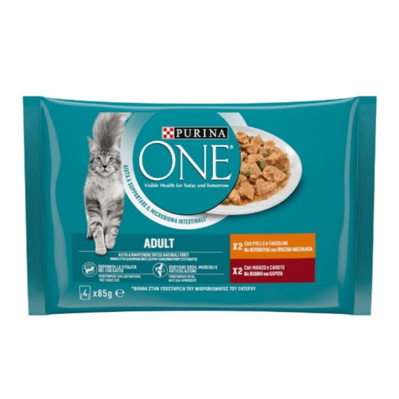 Purina One Adult Complete Cat Food with Chicken & eef 4x85gr